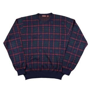 Vintage Nordstrom Italian 100% Merino Wool Plaid Sweater Crewneck XXL